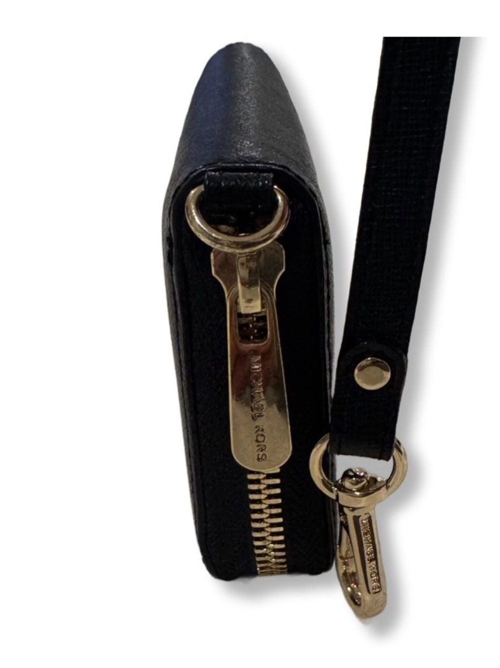 Michael Kors Black Saffiano Leather Zip Wristlet with Gold Plaque - Picture 5 of 5